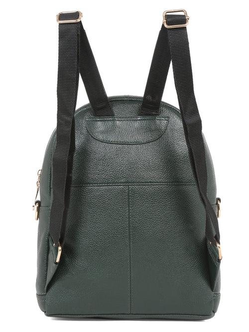 Women Green Texture Leather Backpack