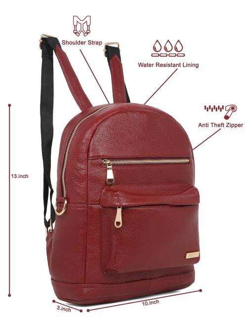 Women Red Texture Leather Backpack