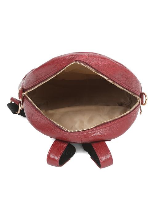 Women Red Texture Leather Backpack