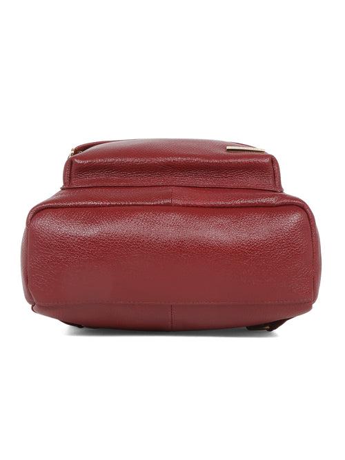 Women Red Texture Leather Backpack