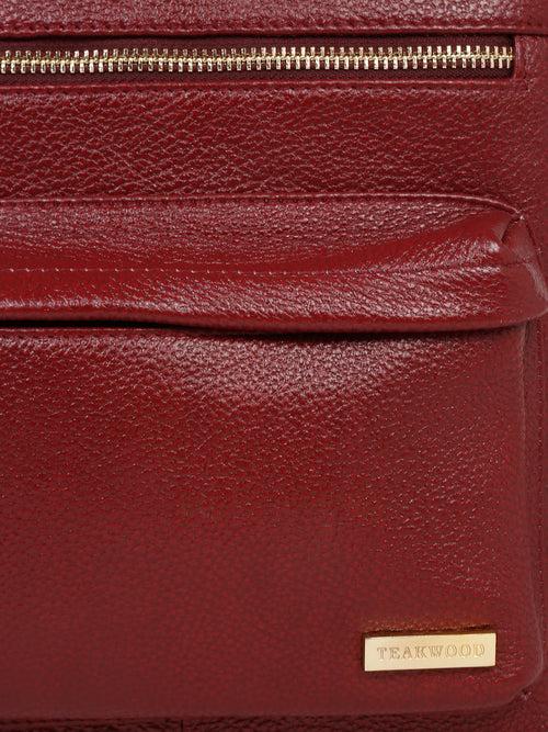 Women Red Texture Leather Backpack