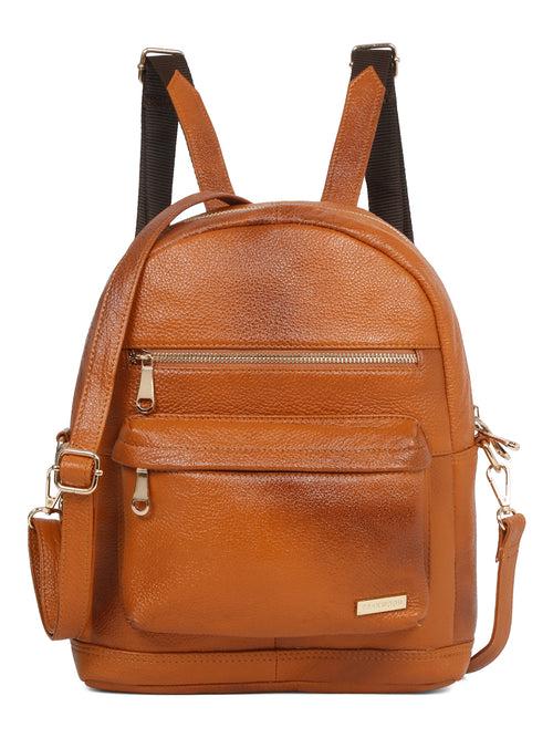 Women Tan Texture Leather Backpack