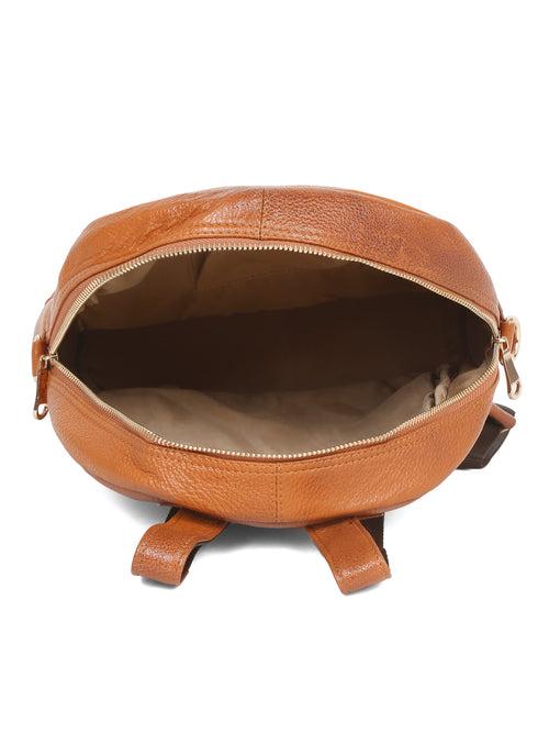 Women Tan Texture Leather Backpack