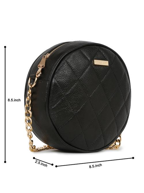 Women Round Black Quilted Leather Sling Bag