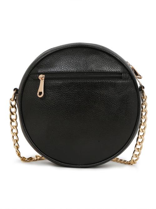 Women Round Black Quilted Leather Sling Bag