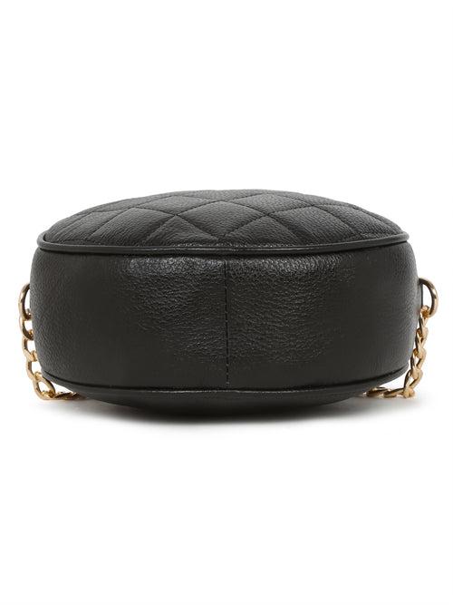 Women Round Black Quilted Leather Sling Bag