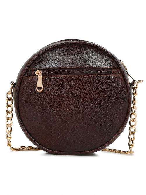 Women Round Brown Quilted Leather Sling Bag