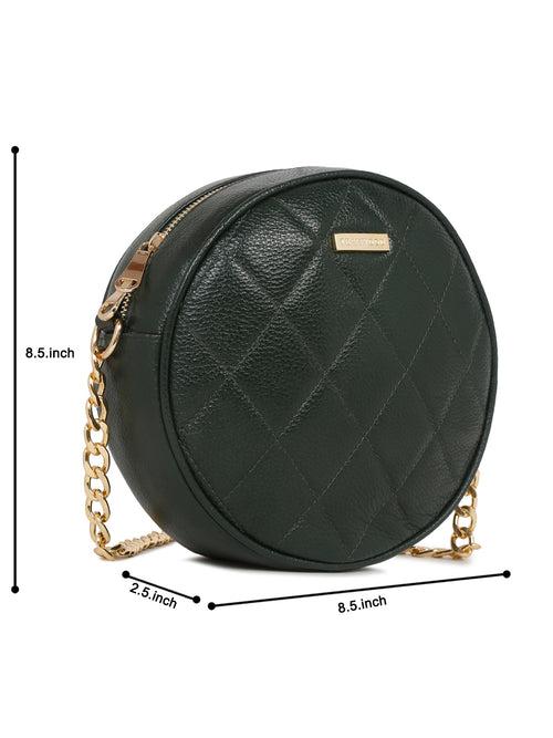 Women Round Green Quilted Leather Sling Bag