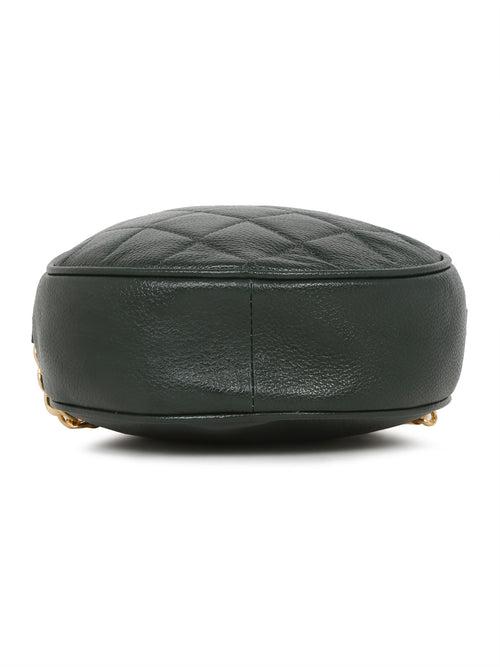 Women Round Green Quilted Leather Sling Bag