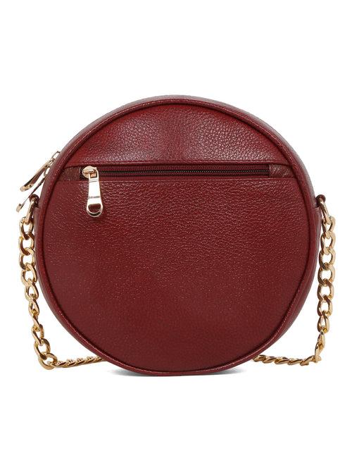 Women Round Red Quilted Leather Sling Bag