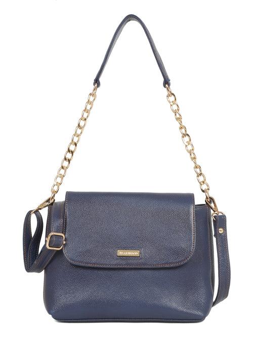 Women Blue Texture Leather Sling Bag