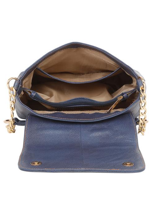 Women Blue Texture Leather Sling Bag