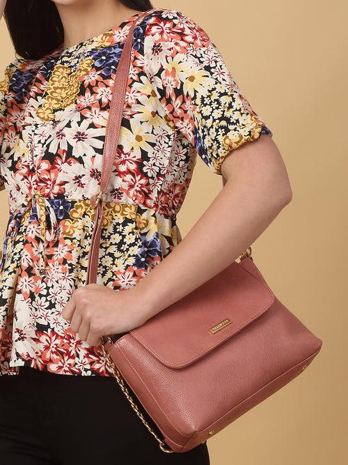 Women Pink Texture Leather Sling Bag