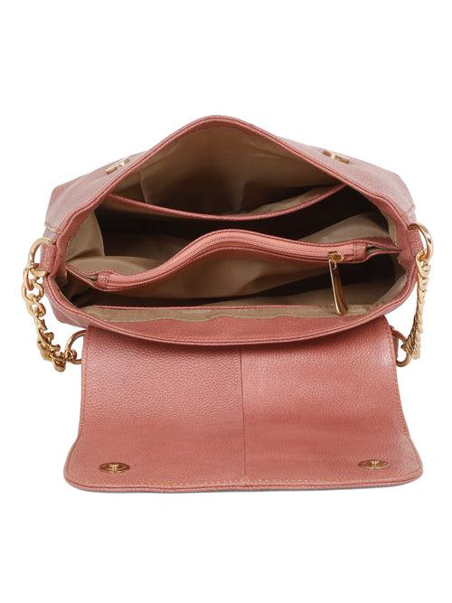 Women Pink Texture Leather Sling Bag