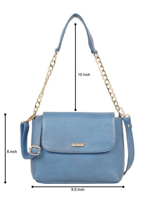 Women SkyBlue Texture Leather Sling Bag