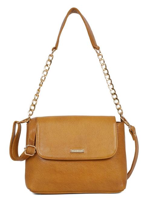 Women Yellow Texture Leather Sling Bag