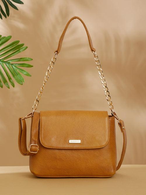 Women Yellow Texture Leather Sling Bag