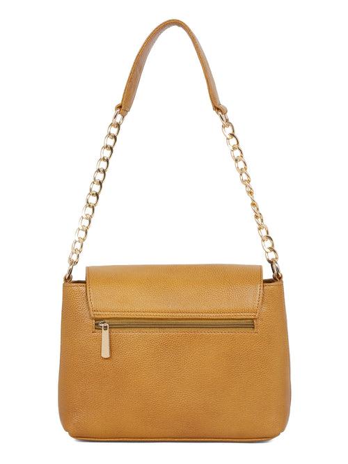 Women Yellow Texture Leather Sling Bag