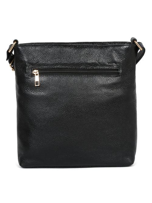 Women Black Leather Croco Pattern Side Bag