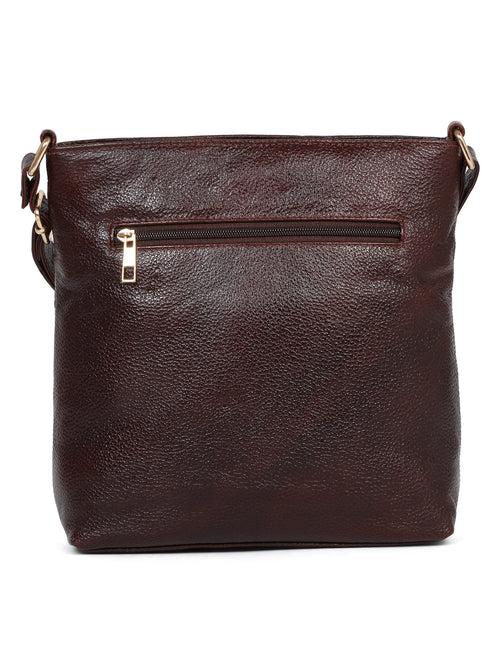 Women Brown Leather Croco Pattern Sling Bag