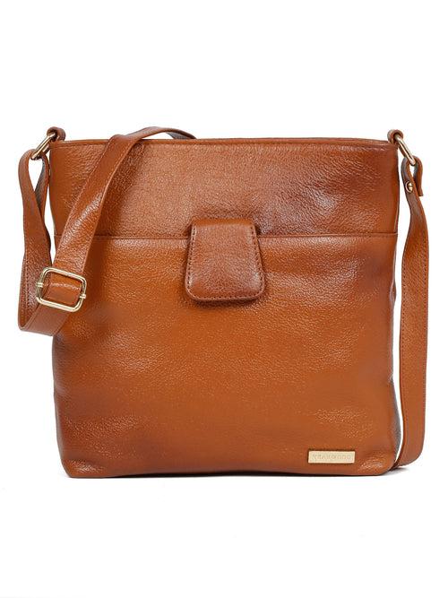 Women Tan Leather Texture Sling Bag