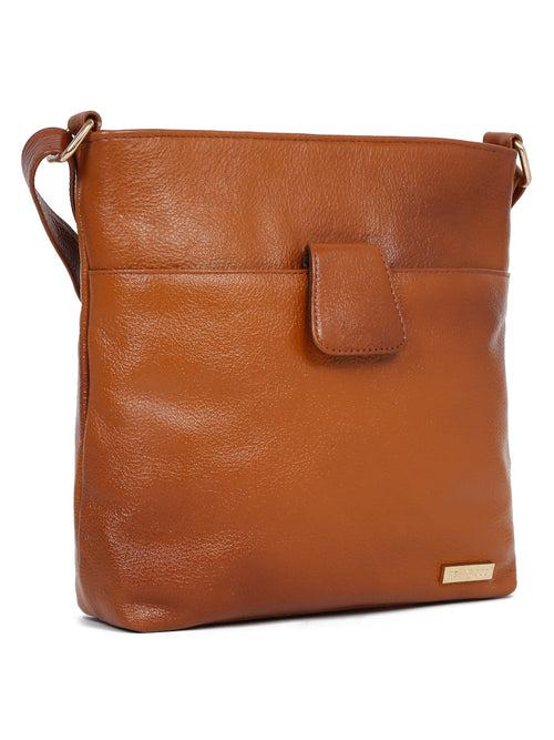 Women Tan Leather Texture Sling Bag