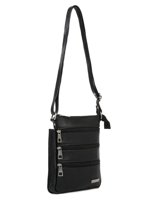 Unisex Black Leather Sling Bag