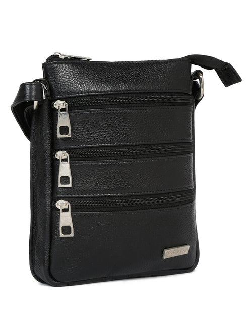 Unisex Black Leather Sling Bag
