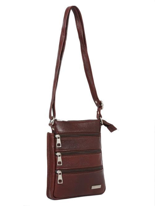 Unisex Brown Leather Sling Bag