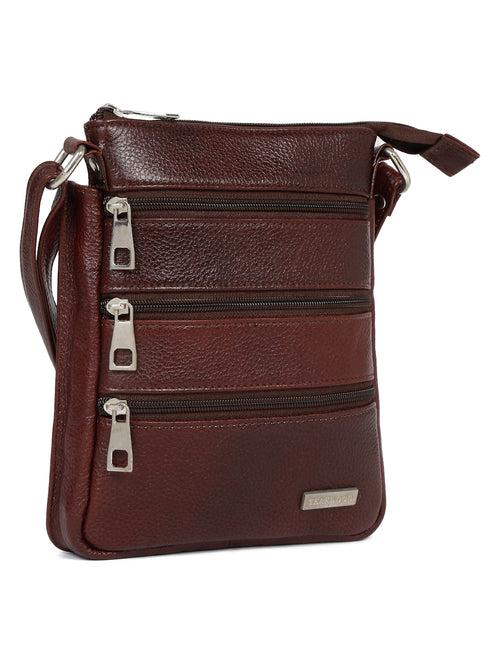 Unisex Brown Leather Sling Bag