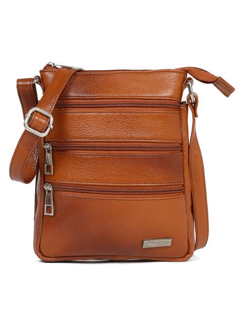 Unisex Tan Leather Sling Bag