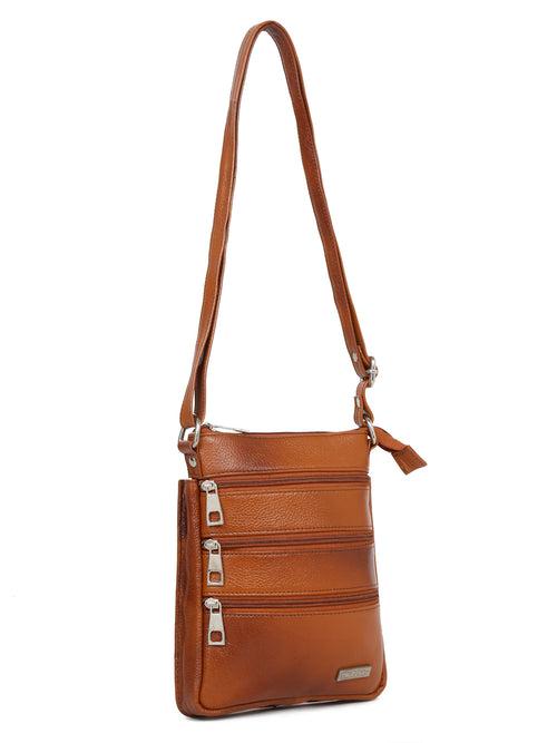 Unisex Tan Leather Sling Bag