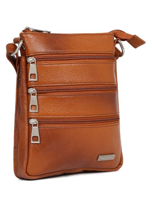 Unisex Tan Leather Sling Bag