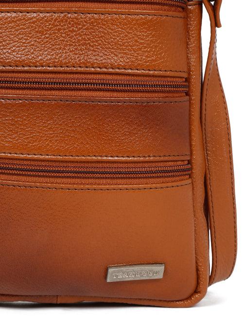 Unisex Tan Leather Sling Bag