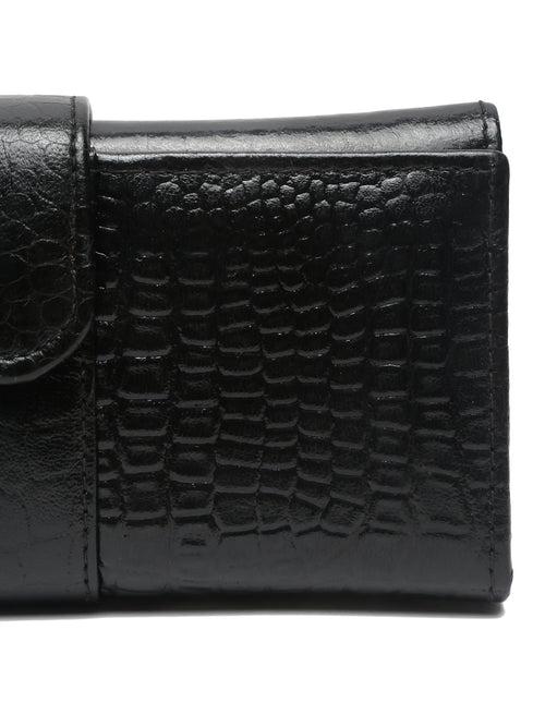 TEAKWOOD CROCO TEXTURE BLACK WOMEN'S TWO FOLD WALLET