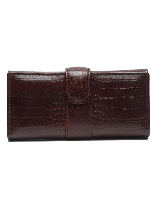 TEAKWOOD CROCO TEXTURE BROWN WOMEN'S TWO FOLD WALLET