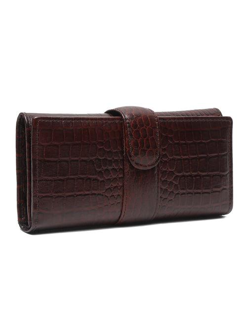 TEAKWOOD CROCO TEXTURE BROWN WOMEN'S TWO FOLD WALLET