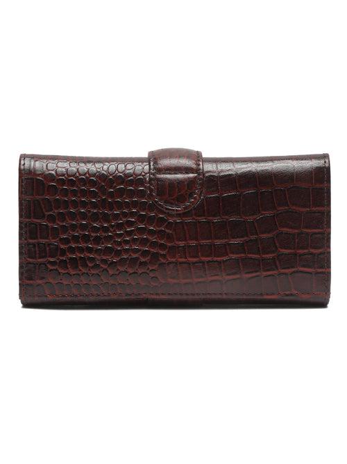 TEAKWOOD CROCO TEXTURE BROWN WOMEN'S TWO FOLD WALLET