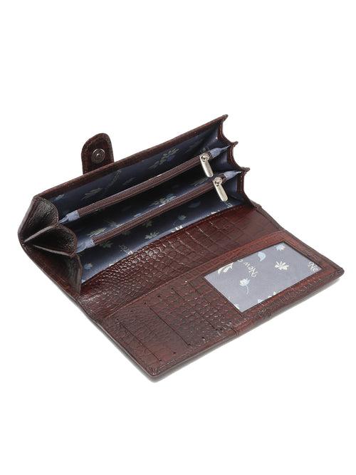 TEAKWOOD CROCO TEXTURE BROWN WOMEN'S TWO FOLD WALLET