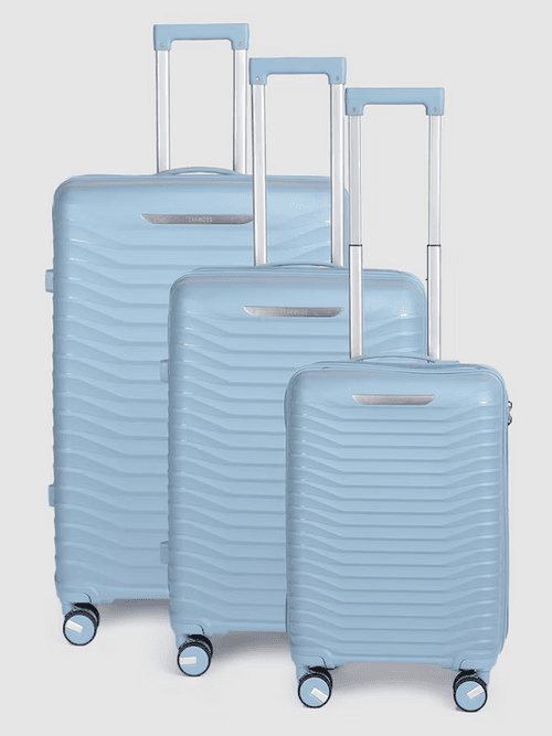 Silver Bar Textured 360 Degree Rotation Hard Sized Trolley Bag