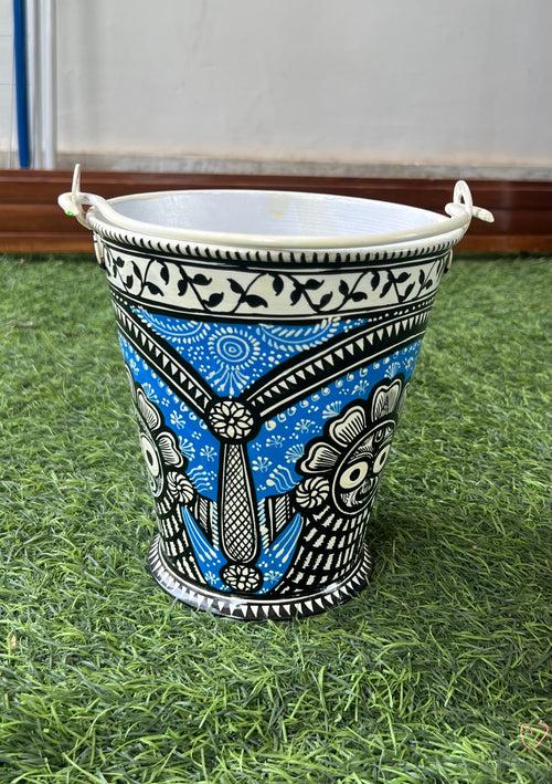 Hand Painted Blue Metal Bucket