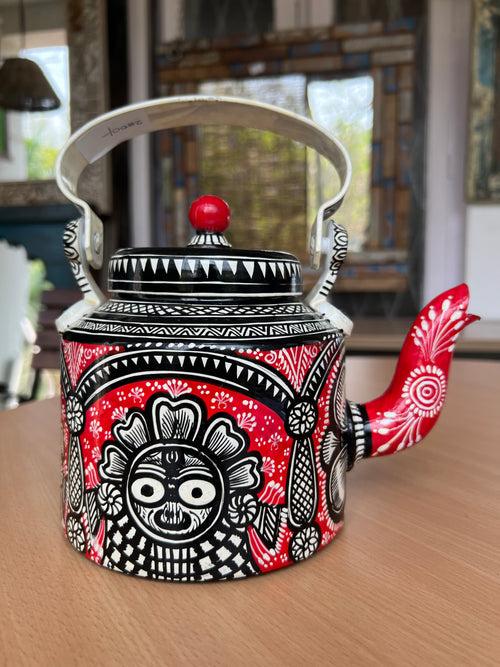 Hand Painted Red Metal Kettle