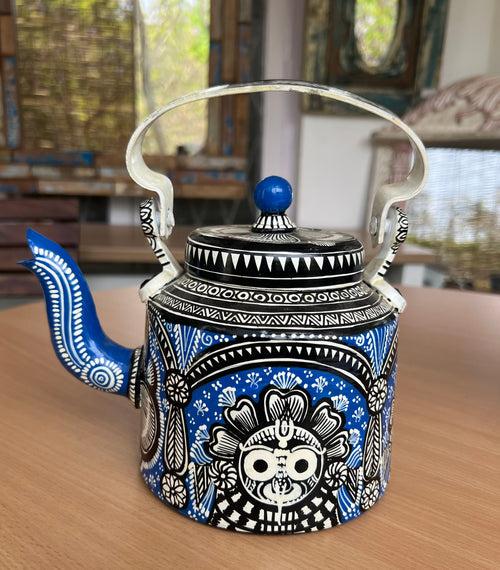 Hand Painted Blue Metal Kettle