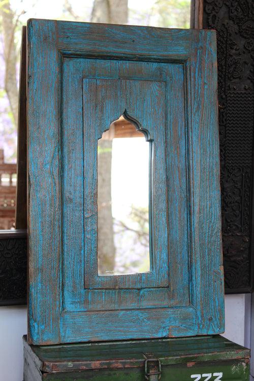 Blue Distressed Jharokha Mirror