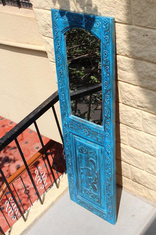 Blue Carved Upcycled Door Mirror