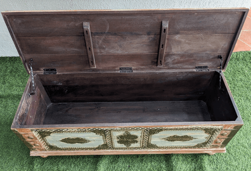 Distressed Brick Brown Wooden Trunk with Brass details