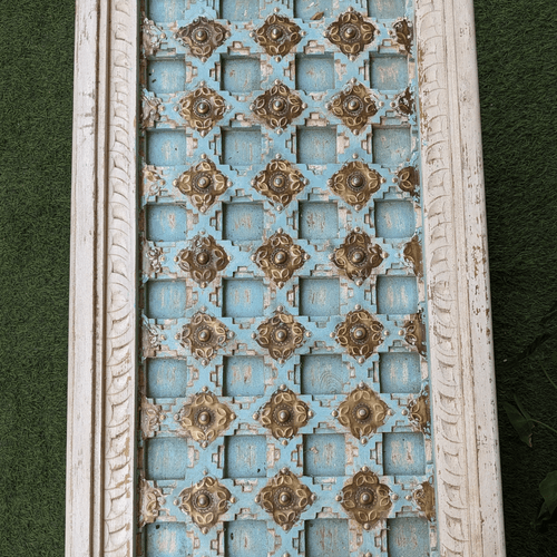 Blue and White Coffee Table with Brass details