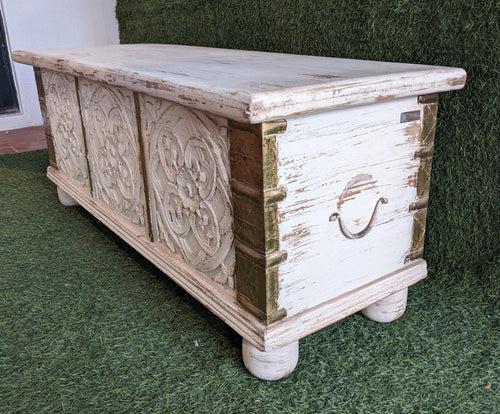 White Wooden Trunk with Brass details