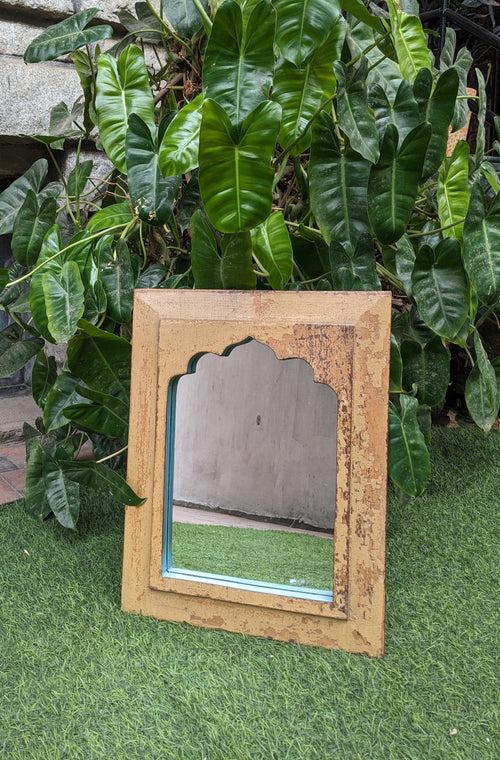 Brown Jharokha Mirror with Blue rim