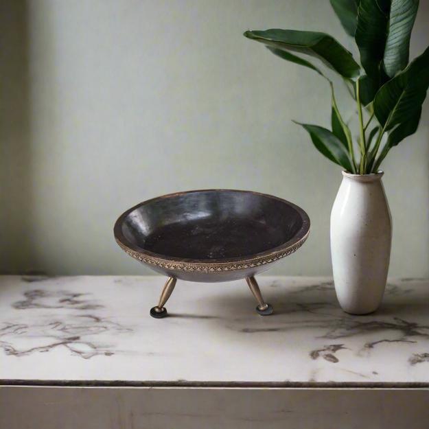 Wooden Bowl with stand and brass details